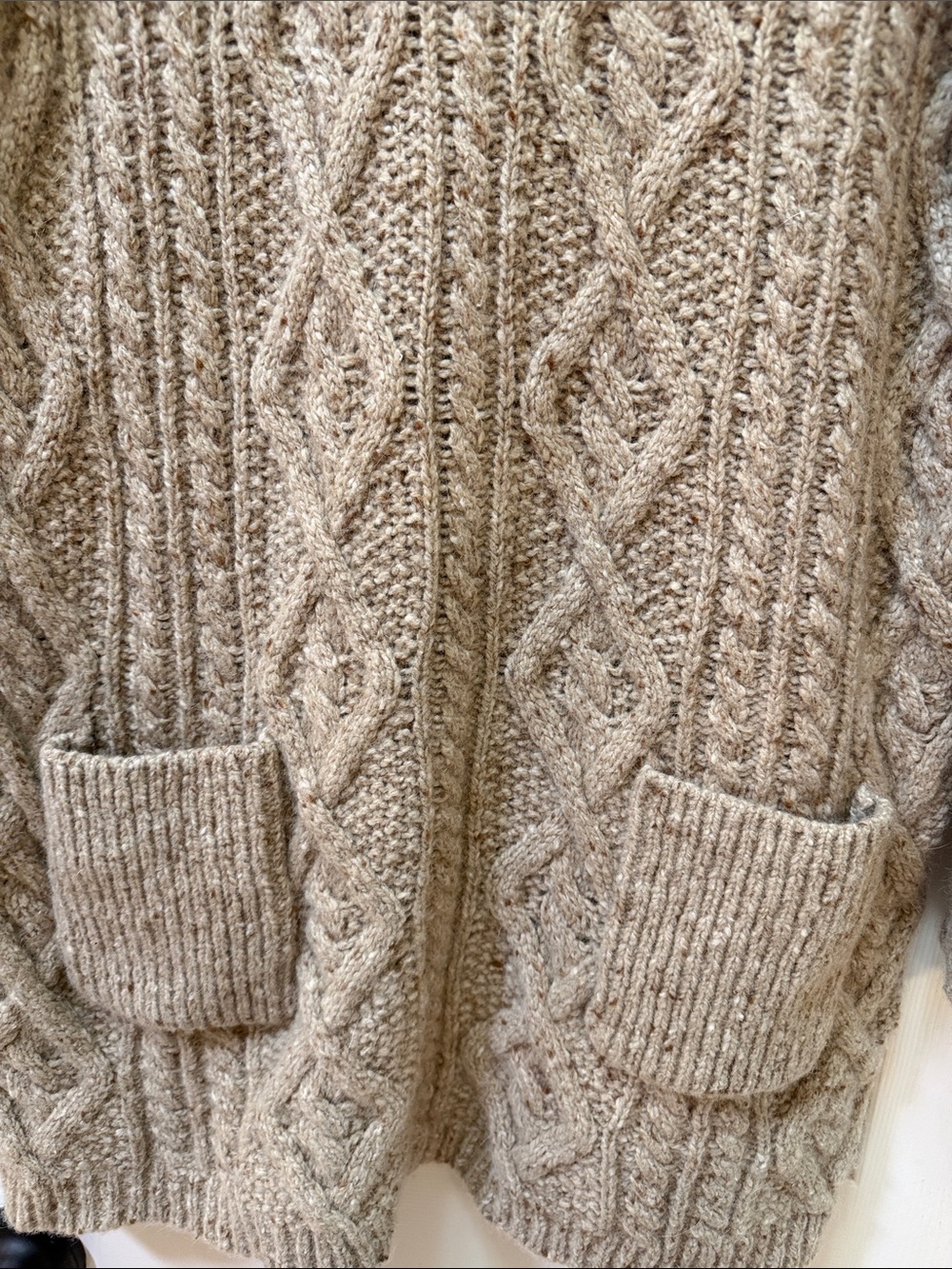 Soft Surroundings Cable Knit V-Neck Pocket Sweater - Beige - Picture 4 of 4
